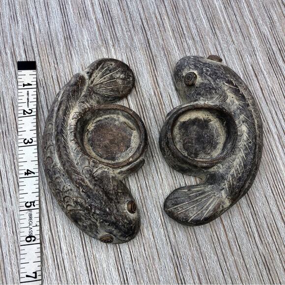 Ying and Yang Koi Votive Candle Holders Approximately 6.5 inch Clay Tan Brown - Picture 12 of 16